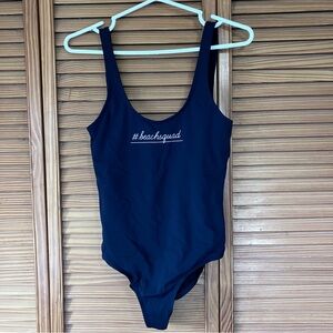 Sleek Black One-Piece High-Cut “Beach Squad”Swimsuit-Size XS